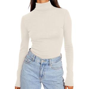 imageTrendy Queen Womens Turtleneck Long Sleeve Shirts Fall Fashion Basic Thermal Underwear Tops Winter Clothes 2025Beige