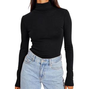 imageTrendy Queen Womens Turtleneck Long Sleeve Shirts Fall Fashion Basic Thermal Underwear Tops Winter Clothes 2025Black