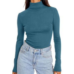 imageTrendy Queen Womens Turtleneck Long Sleeve Shirts Fall Fashion Basic Thermal Underwear Tops Winter Clothes 2025Blue