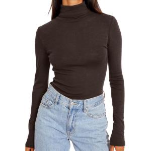 imageTrendy Queen Womens Turtleneck Long Sleeve Shirts Fall Fashion Basic Thermal Underwear Tops Winter Clothes 2025Coffee
