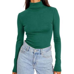 imageTrendy Queen Womens Turtleneck Long Sleeve Shirts Fall Fashion Basic Thermal Underwear Tops Winter Clothes 2025Green