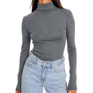 imageTrendy Queen Womens Turtleneck Long Sleeve Shirts Fall Fashion Basic Thermal Underwear Tops Winter Clothes 2025Grey