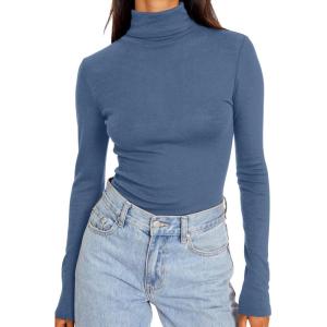 imageTrendy Queen Womens Turtleneck Long Sleeve Shirts Fall Fashion Basic Thermal Underwear Tops Winter Clothes 2025Haze Blue