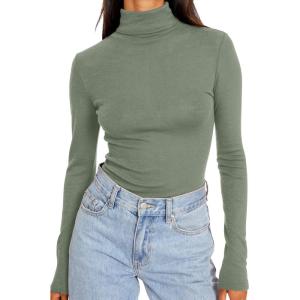imageTrendy Queen Womens Turtleneck Long Sleeve Shirts Fall Fashion Basic Thermal Underwear Tops Winter Clothes 2025Light Green