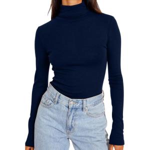 imageTrendy Queen Womens Turtleneck Long Sleeve Shirts Fall Fashion Basic Thermal Underwear Tops Winter Clothes 2025Navy