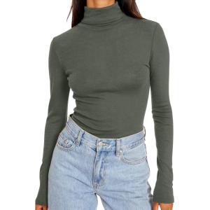 imageTrendy Queen Womens Turtleneck Long Sleeve Shirts Fall Fashion Basic Thermal Underwear Tops Winter Clothes 2025Olive