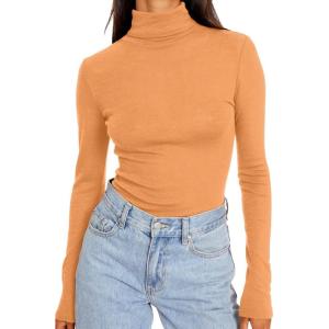 imageTrendy Queen Womens Turtleneck Long Sleeve Shirts Fall Fashion Basic Thermal Underwear Tops Winter Clothes 2025Orange