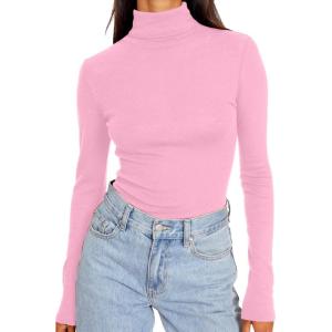 imageTrendy Queen Womens Turtleneck Long Sleeve Shirts Fall Fashion Basic Thermal Underwear Tops Winter Clothes 2025Pink