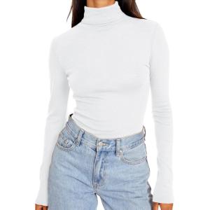 imageTrendy Queen Womens Turtleneck Long Sleeve Shirts Fall Fashion Basic Thermal Underwear Tops Winter Clothes 2025White