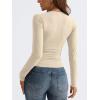 imageTrendy Queen Long Sleeve Shirts for Women 2024 Fall Fashion V Neck Basics Crop Tops Layering Slim Fitted Y2K TopsApricot