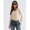 imageTrendy Queen Long Sleeve Shirts for Women 2024 Fall Fashion V Neck Basics Crop Tops Layering Slim Fitted Y2K TopsApricot