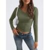 imageTrendy Queen Long Sleeve Shirts for Women 2024 Fall Fashion V Neck Basics Crop Tops Layering Slim Fitted Y2K TopsArmy Green