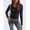 imageTrendy Queen Long Sleeve Shirts for Women 2024 Fall Fashion V Neck Basics Crop Tops Layering Slim Fitted Y2K TopsBlack