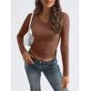 imageTrendy Queen Long Sleeve Shirts for Women 2024 Fall Fashion V Neck Basics Crop Tops Layering Slim Fitted Y2K TopsBrown