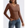 imageTrendy Queen Long Sleeve Shirts for Women 2024 Fall Fashion V Neck Basics Crop Tops Layering Slim Fitted Y2K TopsBrown
