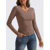 imageTrendy Queen Long Sleeve Shirts for Women 2024 Fall Fashion V Neck Basics Crop Tops Layering Slim Fitted Y2K TopsCoffee Grey