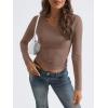 imageTrendy Queen Long Sleeve Shirts for Women 2024 Fall Fashion V Neck Basics Crop Tops Layering Slim Fitted Y2K TopsCoffee Grey