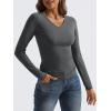 imageTrendy Queen Long Sleeve Shirts for Women 2024 Fall Fashion V Neck Basics Crop Tops Layering Slim Fitted Y2K TopsGray