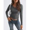 imageTrendy Queen Long Sleeve Shirts for Women 2024 Fall Fashion V Neck Basics Crop Tops Layering Slim Fitted Y2K TopsGray