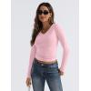 imageTrendy Queen Long Sleeve Shirts for Women 2024 Fall Fashion V Neck Basics Crop Tops Layering Slim Fitted Y2K TopsPink