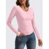 imageTrendy Queen Long Sleeve Shirts for Women 2024 Fall Fashion V Neck Basics Crop Tops Layering Slim Fitted Y2K TopsPink
