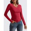 imageTrendy Queen Long Sleeve Shirts for Women 2024 Fall Fashion V Neck Basics Crop Tops Layering Slim Fitted Y2K TopsRed