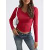 imageTrendy Queen Long Sleeve Shirts for Women 2024 Fall Fashion V Neck Basics Crop Tops Layering Slim Fitted Y2K TopsRed