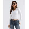 imageTrendy Queen Long Sleeve Shirts for Women 2024 Fall Fashion V Neck Basics Crop Tops Layering Slim Fitted Y2K TopsWhite