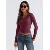 imageTrendy Queen Long Sleeve Shirts for Women 2024 Fall Fashion V Neck Basics Crop Tops Layering Slim Fitted Y2K TopsWine Red