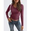 imageTrendy Queen Long Sleeve Shirts for Women 2024 Fall Fashion V Neck Basics Crop Tops Layering Slim Fitted Y2K TopsWine Red