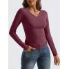 imageTrendy Queen Long Sleeve Shirts for Women 2024 Fall Fashion V Neck Basics Crop Tops Layering Slim Fitted Y2K TopsWine Red