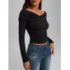 imageTrendy Queen Women Off The Shoulder Tops Going Out Long Sleeve Shirts Sexy Cute Y2K Basic Tee Clothes Fall FashionBlack