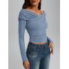 imageTrendy Queen Women Off The Shoulder Tops Going Out Long Sleeve Shirts Sexy Cute Y2K Basic Tee Clothes Fall FashionBlue