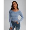imageTrendy Queen Women Off The Shoulder Tops Going Out Long Sleeve Shirts Sexy Cute Y2K Basic Tee Clothes Fall FashionBlue