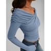 imageTrendy Queen Women Off The Shoulder Tops Going Out Long Sleeve Shirts Sexy Cute Y2K Basic Tee Clothes Fall FashionBlue