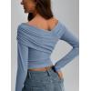 imageTrendy Queen Women Off The Shoulder Tops Going Out Long Sleeve Shirts Sexy Cute Y2K Basic Tee Clothes Fall FashionBlue
