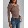 imageTrendy Queen Women Off The Shoulder Tops Going Out Long Sleeve Shirts Sexy Cute Y2K Basic Tee Clothes Fall FashionCoffeegrey