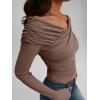 imageTrendy Queen Women Off The Shoulder Tops Going Out Long Sleeve Shirts Sexy Cute Y2K Basic Tee Clothes Fall FashionCoffeegrey