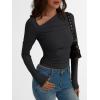imageTrendy Queen Womens Asymmetrical Long Sleeve Going Out Tops One Shourlder Slim Fit Shirts Y2k Outfits Clothes 2025Black