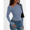 imageTrendy Queen Womens Asymmetrical Long Sleeve Going Out Tops One Shourlder Slim Fit Shirts Y2k Outfits Clothes 2025Grey Blue