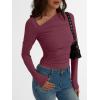 imageTrendy Queen Womens Asymmetrical Long Sleeve Going Out Tops One Shourlder Slim Fit Shirts Y2k Outfits Clothes 2025Wine Red