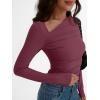imageTrendy Queen Womens Asymmetrical Long Sleeve Going Out Tops One Shourlder Slim Fit Shirts Y2k Outfits Clothes 2025Wine Red
