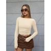 imageTrendy Queen Womens Boat Neck Tops Long Sleeve Shirts Casual Fitted Tee Shirts Solid Color Fall Basic ClothesApricot