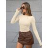 imageTrendy Queen Womens Boat Neck Tops Long Sleeve Shirts Casual Fitted Tee Shirts Solid Color Fall Basic ClothesApricot