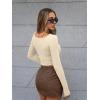 imageTrendy Queen Womens Boat Neck Tops Long Sleeve Shirts Casual Fitted Tee Shirts Solid Color Fall Basic ClothesApricot