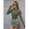 imageTrendy Queen Womens Boat Neck Tops Long Sleeve Shirts Casual Fitted Tee Shirts Solid Color Fall Basic ClothesArmygreen