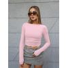 imageTrendy Queen Womens Boat Neck Tops Long Sleeve Shirts Casual Fitted Tee Shirts Solid Color Fall Basic ClothesPink