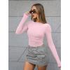 imageTrendy Queen Womens Boat Neck Tops Long Sleeve Shirts Casual Fitted Tee Shirts Solid Color Fall Basic ClothesPink