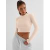 imageTrendy Queen Womens Long Sleeve Crop Tops Basic Ribbed Slim Fitted Shirts Casual Fall Fashion Y2k Teen Girl ClothesBeige