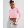imageTrendy Queen Womens Long Sleeve Crop Tops Basic Ribbed Slim Fitted Shirts Casual Fall Fashion Y2k Teen Girl ClothesPink